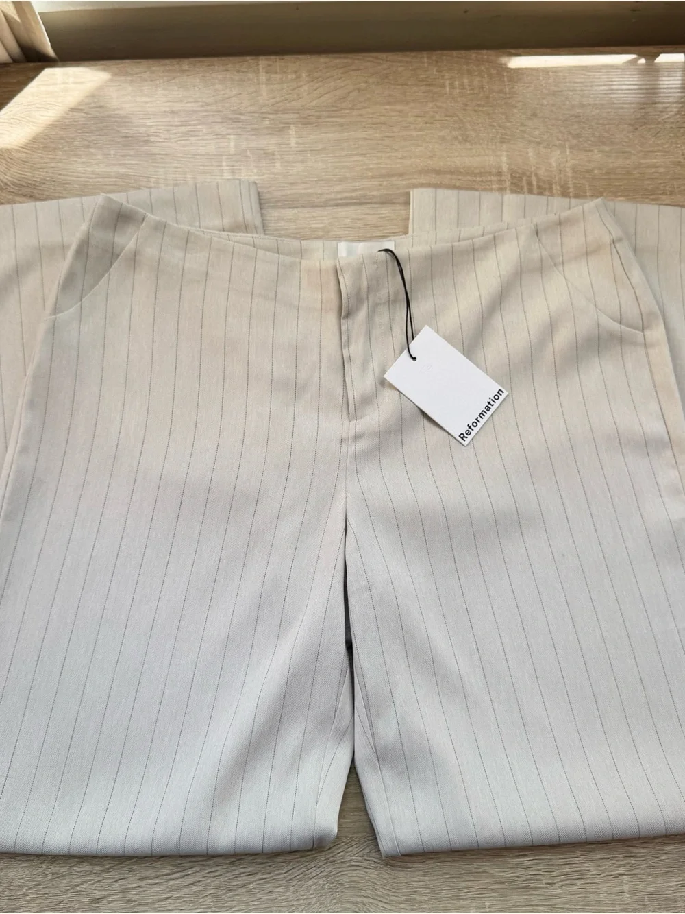 NWT Reformation Vida Low-Rise Pants Dune Stripe Cream 10